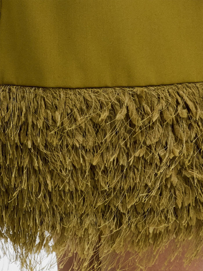Azra Green Faux Feather Trim Mini Dress
