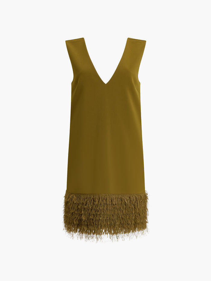 Azra Green Faux Feather Trim Mini Dress