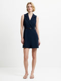 Azra Twill Belted Sleeveless Dark Blue Mini Dress