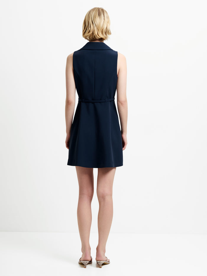 Azra Twill Belted Sleeveless Dark Blue Mini Dress