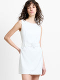 Azra Twill Tailored Belted White Mini Dress
