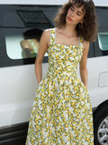 Barletta Lemon Ruched Sleeveless Midi Dress