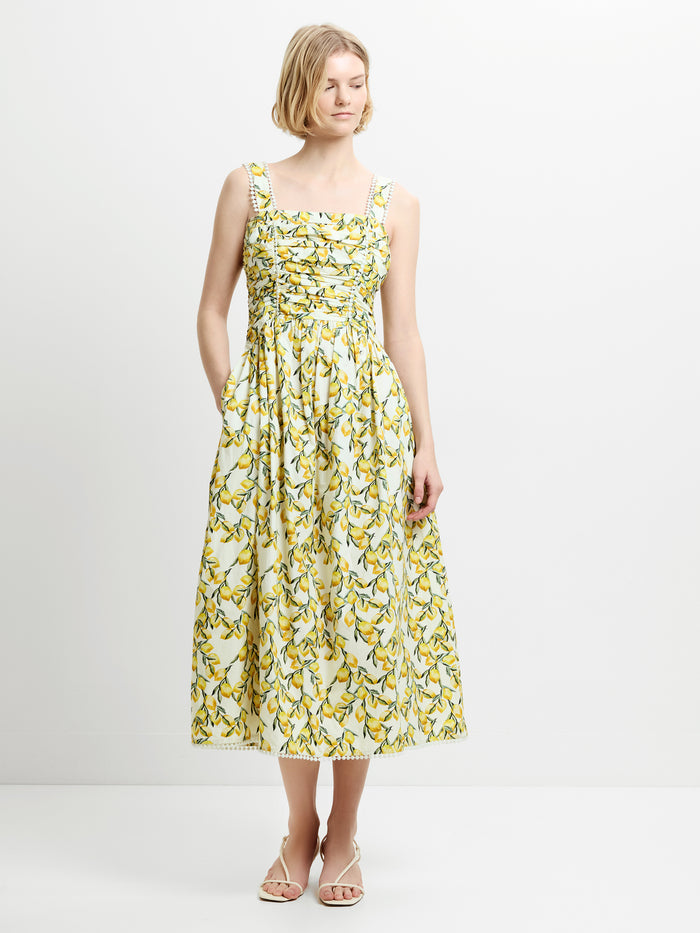 Barletta Lemon Ruched Sleeveless Midi Dress