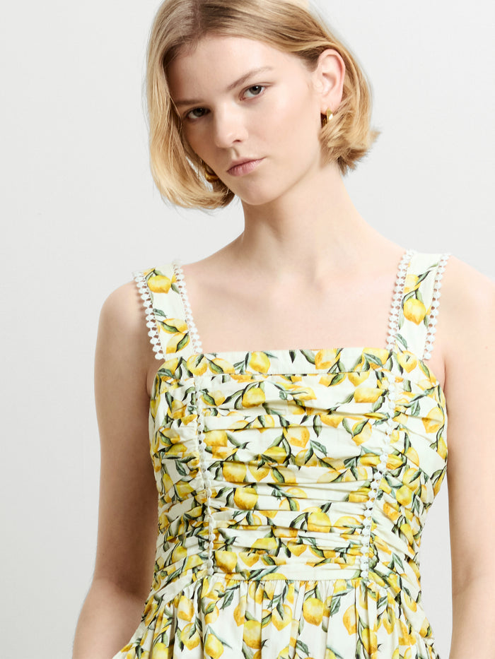 Barletta Lemon Ruched Sleeveless Midi Dress