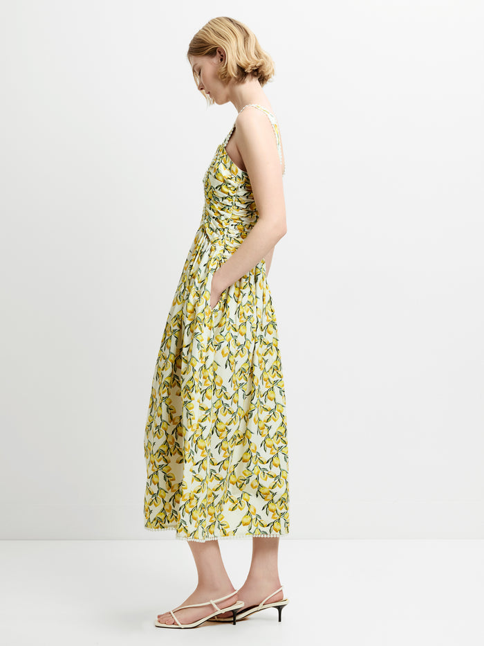 Barletta Lemon Ruched Sleeveless Midi Dress
