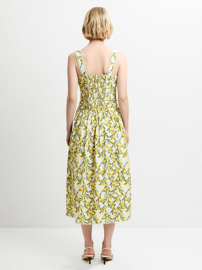 Barletta Lemon Ruched Sleeveless Midi Dress