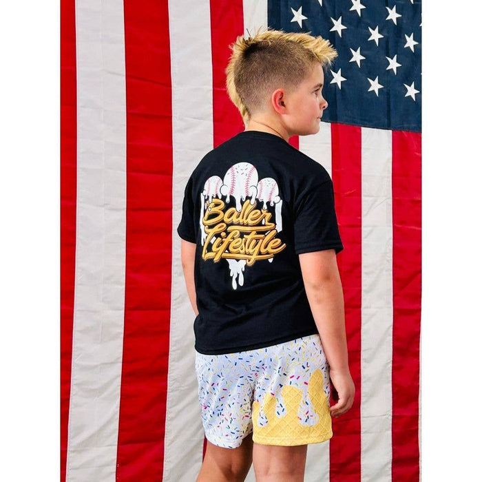 Baseball Ice Cream Drip Shorts WHITE RAINBOW SPRINKLES