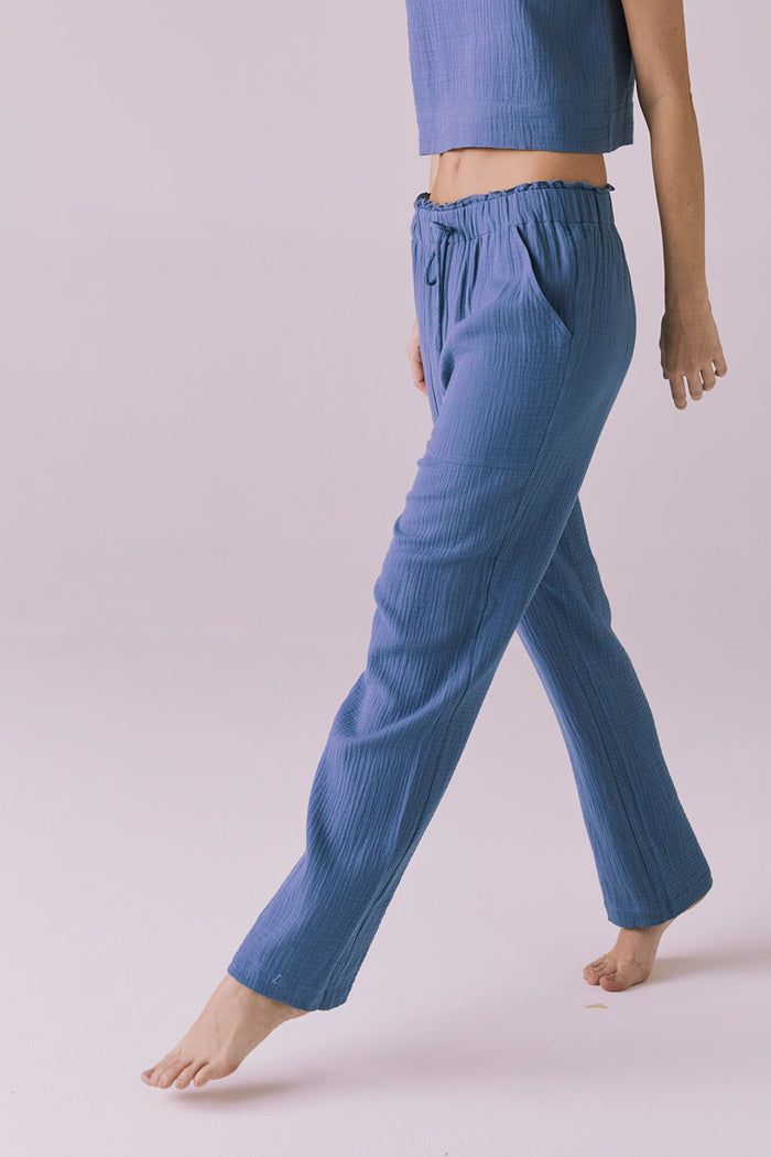 Side view of the Chaser Bellow Future Grey Joggers highlighting the drawstring waist and straight leg silhouette