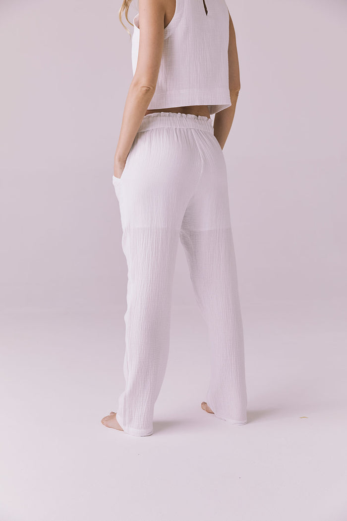 Back view of the Chaser Bellow White Joggers showing the elastic waistband and easy straight leg design