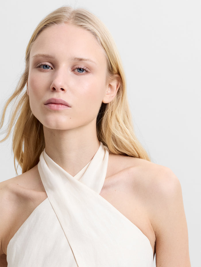 Birdie Linen Blend Halterneck Wide Leg Jumpsuit