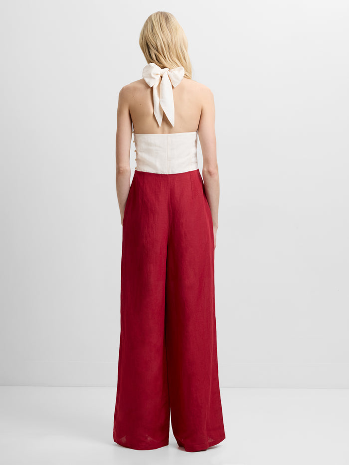 Birdie Linen Blend Halterneck Wide Leg Jumpsuit