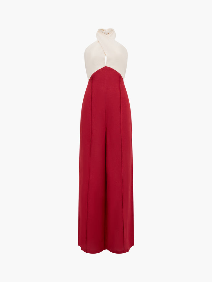 Birdie Linen Blend Halterneck Wide Leg Jumpsuit