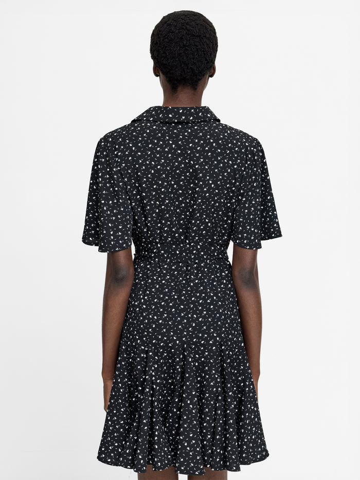 Black and White Floral Mini Shirt Dress