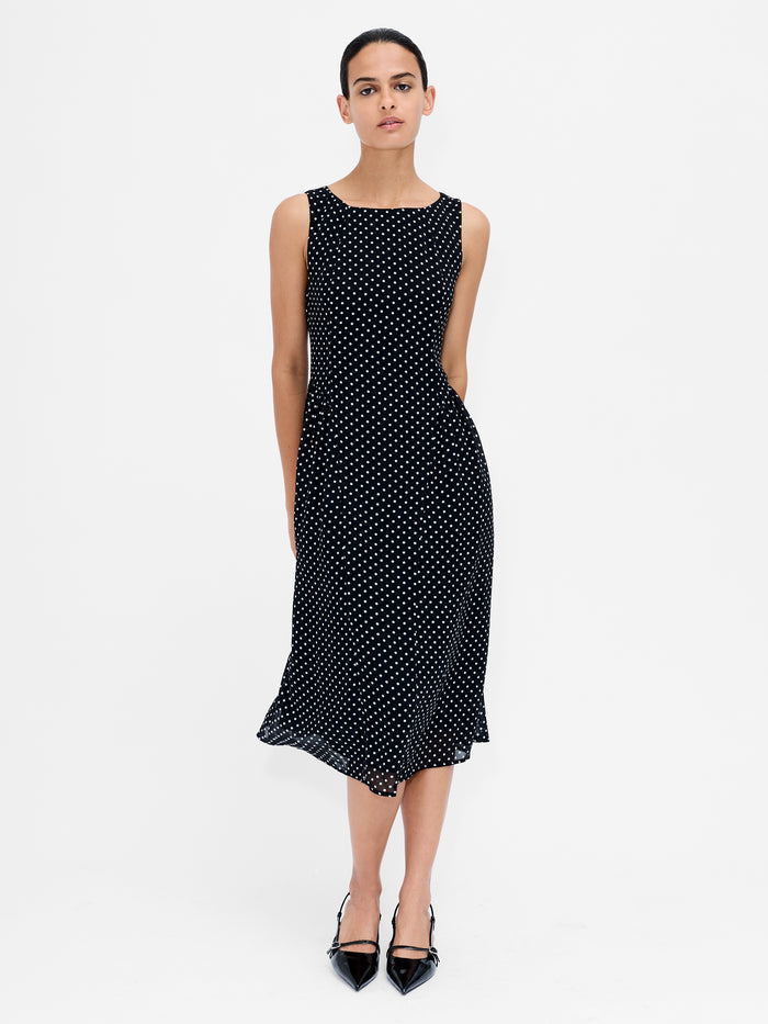 Black and White Polka Dot Sleeveless Tea Dress