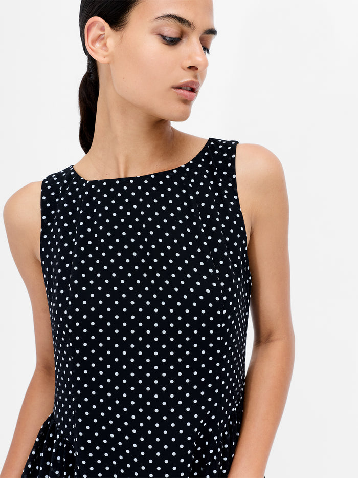 Black and White Polka Dot Sleeveless Tea Dress