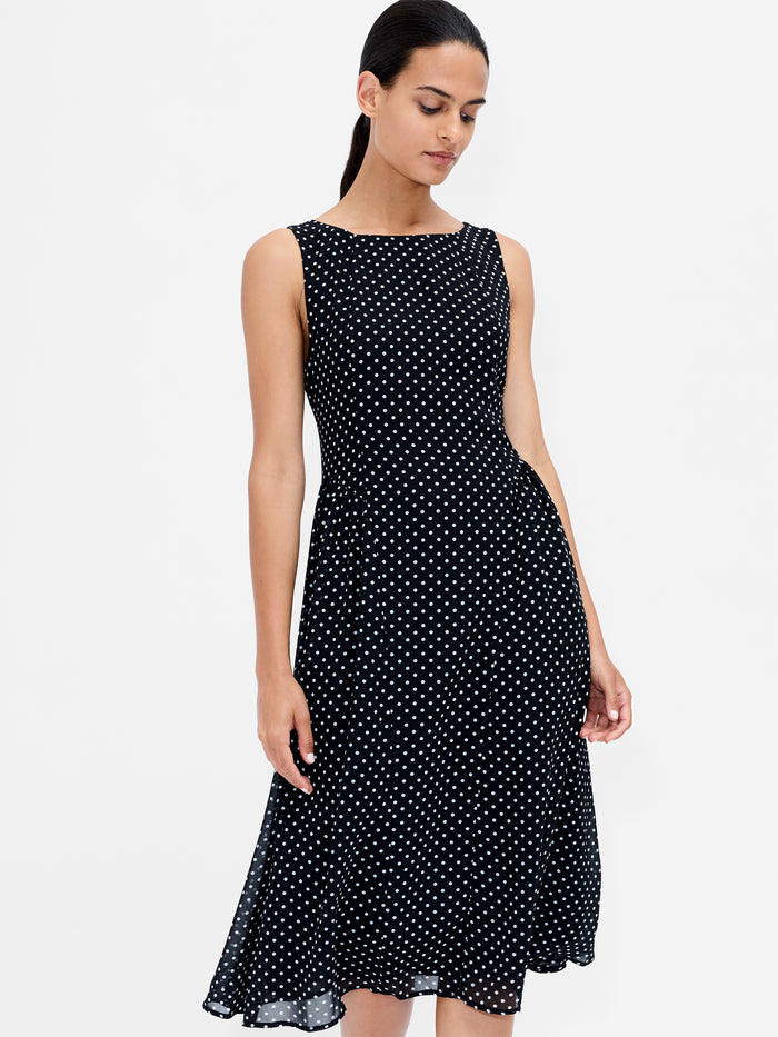 Black and White Polka Dot Sleeveless Tea Dress