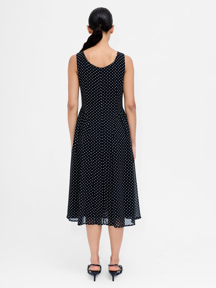 Black and White Polka Dot Sleeveless Tea Dress
