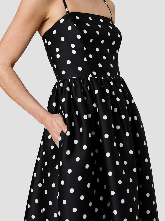 Black and White Polka Dot Taffeta Midi Dress
