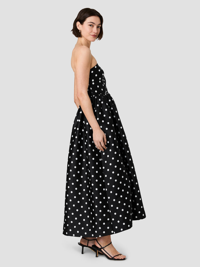 Black and White Polka Dot Taffeta Midi Dress