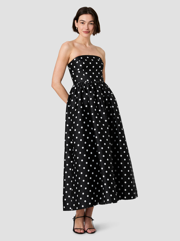 Black and White Polka Dot Taffeta Midi Dress