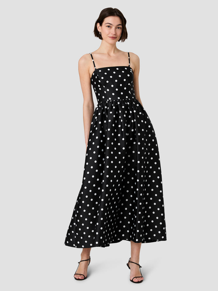 Black and White Polka Dot Taffeta Midi Dress
