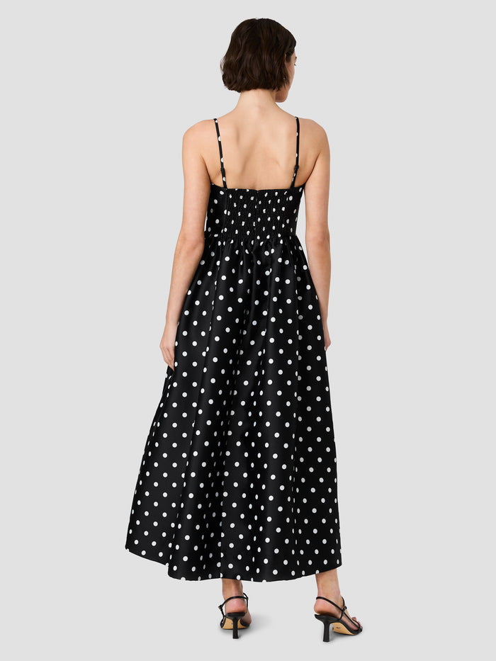 Black and White Polka Dot Taffeta Midi Dress