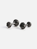 Two black knot cufflinks on a white background.