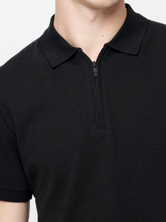 Black Ottoman Half Zip Polo Shirt