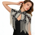 Handmade black pearl beaded Gatsby bridal cape with cascading fringe and Art Deco embroidery.