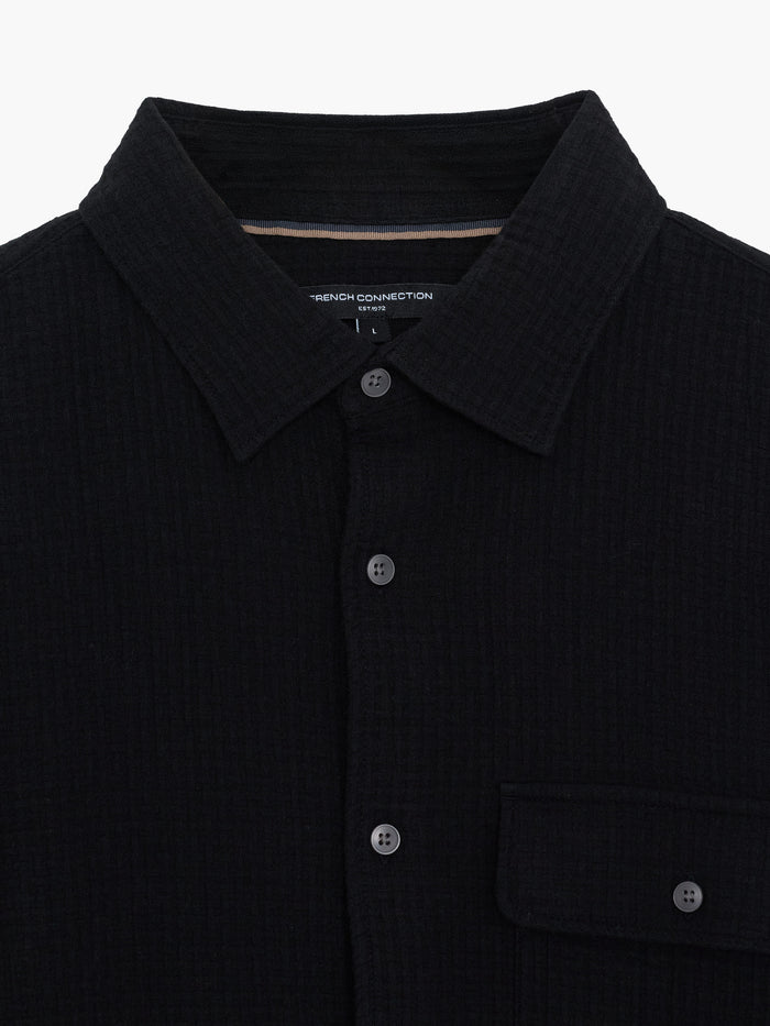 Black Waffle Texture Regular Fit Shirt