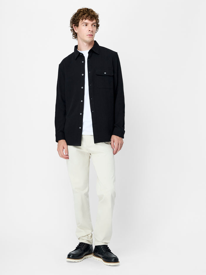 Black Waffle Texture Regular Fit Shirt