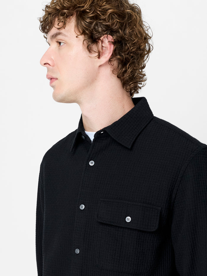 Black Waffle Texture Regular Fit Shirt