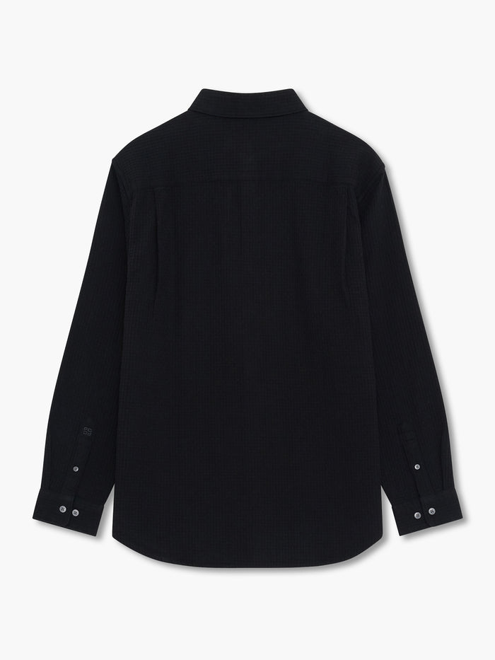 Black Waffle Texture Regular Fit Shirt