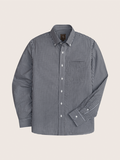 Black and white gingham button-up shirt with long sleeves.