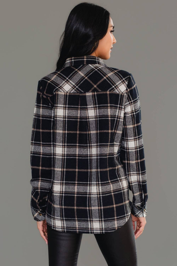 Black, White & Tan Plaid Button Up