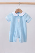 Blue cross embroidery romper baby boy
