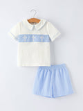 Blue Smocked Church cross Christ Bishop Christening Toddler Boys'Set
