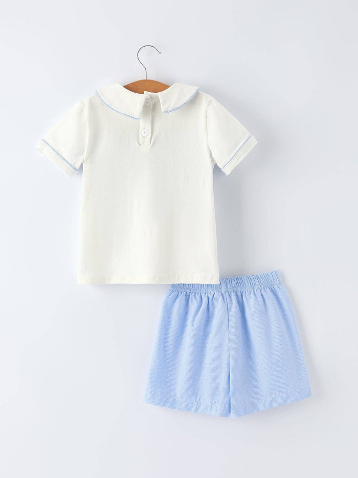 Blue Smocked Church cross Christ Bishop Christening Toddler Boys'Set