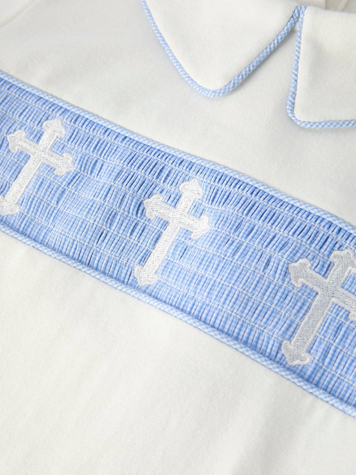 Blue Smocked Church cross Christ Bishop Christening Toddler Boys'Set