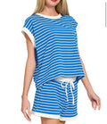 Blue striped top and short set