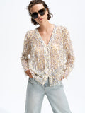 Bonnie Abstract Print Textured V Neck Blouse