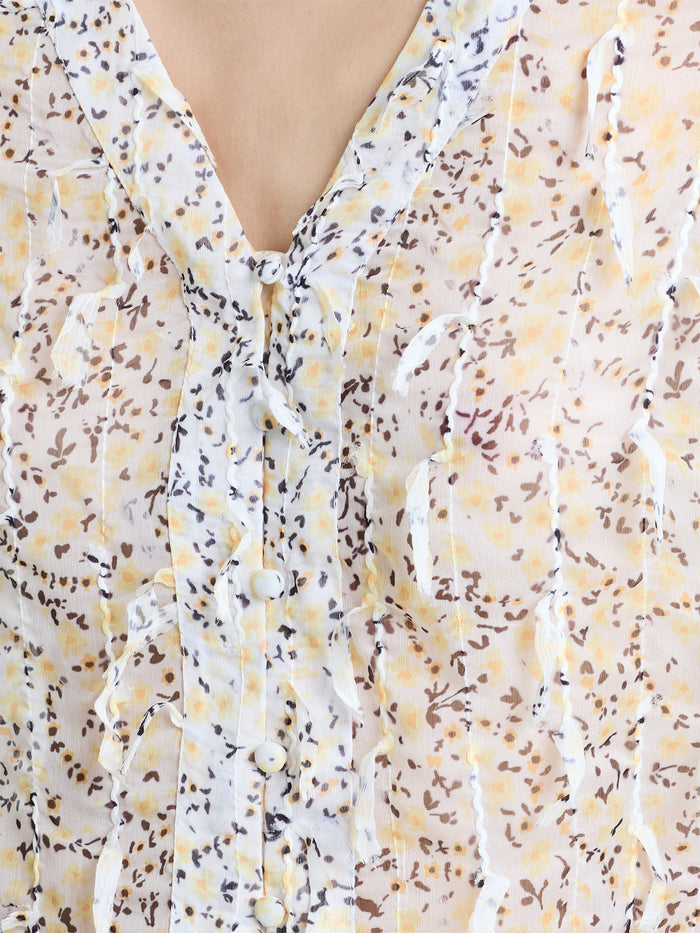 Bonnie Abstract Print Textured V Neck Blouse