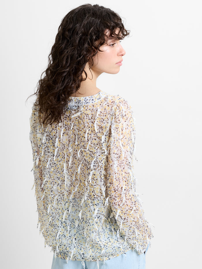 Bonnie Abstract Print Textured V Neck Blouse