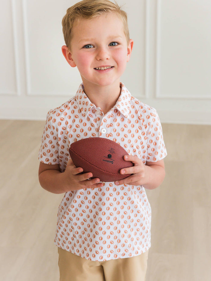 Boys Football Frenzy Knit Short Sleeve Performance Polo: White