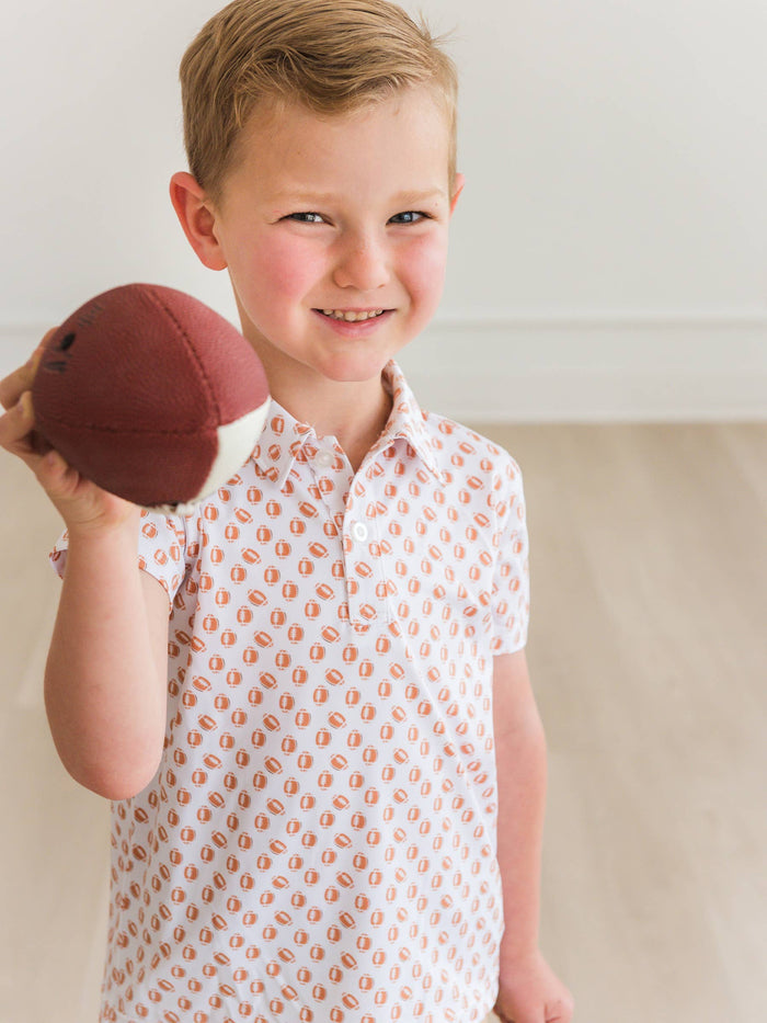 Boys Football Frenzy Knit Short Sleeve Performance Polo: White
