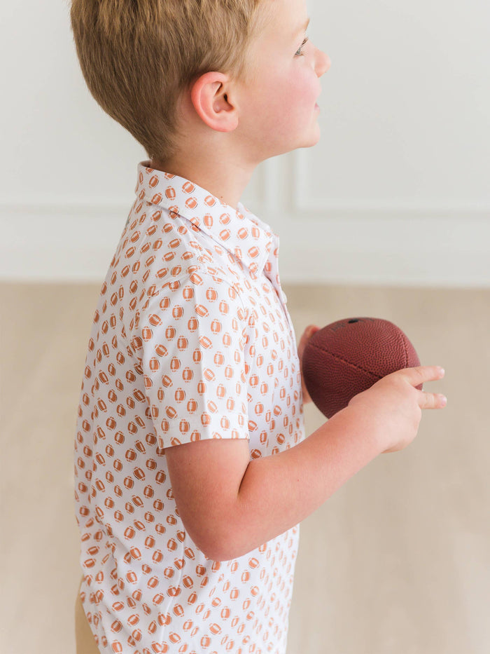 Boys Football Frenzy Knit Short Sleeve Performance Polo: White