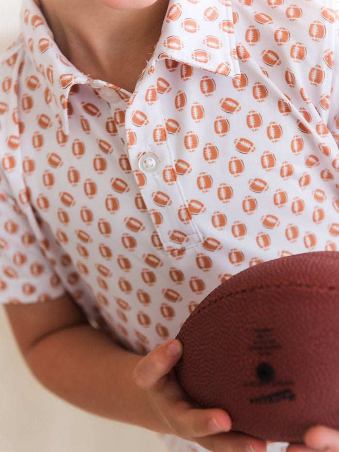 Boys Football Frenzy Knit Short Sleeve Performance Polo: White