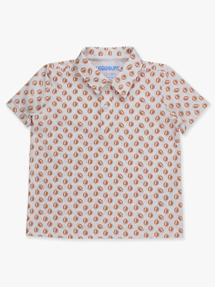 Boys Football Frenzy Knit Short Sleeve Performance Polo: White