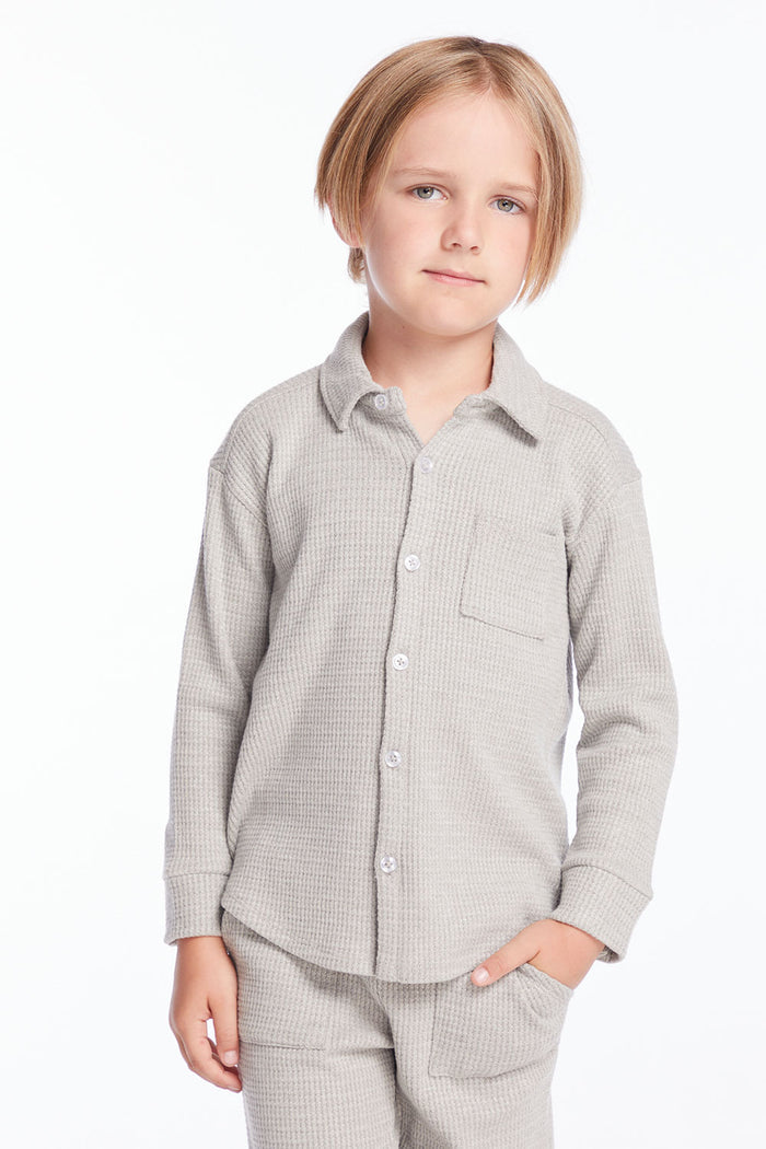 Boys Heather Grey Long Sleeve Button Down Collar Shirt Boys chaserbrand