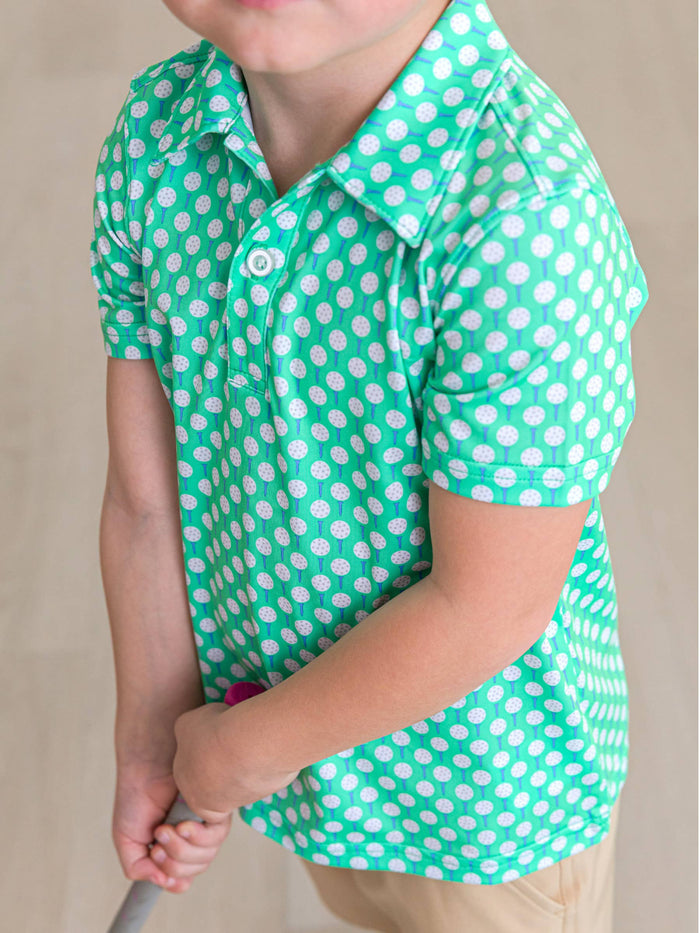 Boys Tiny Tee Time Golf Knit Short Sleeve Performance Polo: Green
